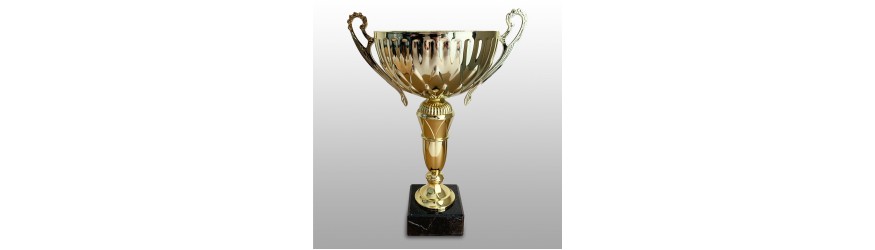 GOLD HANDLED TROPHY CUP ON GOLD RISER AVAILABLE IN 3 SIZES